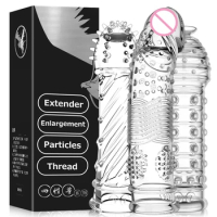 Silicone Penis Sleeves Reusable Condoms Cock Enlarger Penis Erection Sex Toy for Men Transparent