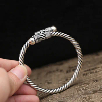 Fashion S925 Sterling Silver Ethnic Jewelry Hand Knit Vintage Style Retro Thai Silver Bangle Wishful Hoop Men And Women Bangle