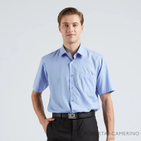 ROBERTA 諾貝達 台灣製 輕柔觸感 職場型男防皺短袖襯衫(藍色)