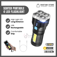 Senter LED 4 Mata 48W + 20W / Senter LED Chargeable / Senter Cas LED Baterai Lampu Plastik Putih Cha
