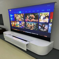 84inch~ 133inch Intelligent Laser TV Ultra short throw projector for Integrated Cabinet+Motorized Floor Rising Projector Screen
