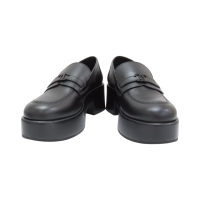 【二手名牌BRAND OFF】CHANEL 香奈兒 黑色 牛皮 CC LOGO 高跟 樂福鞋 #37.5