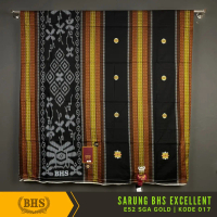 Sarung BHS Excellent Gold Motif E52 SGA Bahan Mercerized Cotton Kain Sarung Tenun Muslim Pria Halus