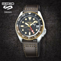 SEIKO精工 5 SPORTS系列機械錶GMT雙時區黑面皮帶42.5㎜款 SK004(SSK036K1/4R34-00A0J)