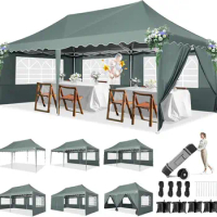 HOTEEL Tents for Parties, 10x20 Canopy Outdoor Canopies with Sidewalls &amp; Church Windows, Pop Up Canopy Wedding Tent with 4 Sa