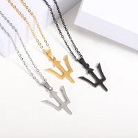 Aquaman's Trident Pendant Necklaces For Men Handsome Punk Necklace For Boys Party Stainless Steel Jewelry Hip Hop Accessories