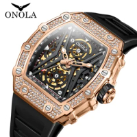 Fashion ONOLA Mens Automatic Watch Luxury Tonneau Ice Diamond Waterproof Sports Silicone Strap Machinery Man Wristwatch Hot Sale