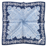 Nina Ricci 華麗蕾絲花朵混綿方型絲巾-深藍色