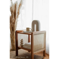 Bedside Table Minimalis Jati Rotan