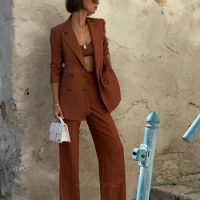 Tesco 2 Formal Womens' Suit Casual Loose Straight PantSuit For Business Office Lady Two Piece Set Women Outfit 2023