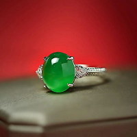 玉髓滿綠蛋面S925純銀鑲嵌戒圈簡約大氣款戒指開口可調節隔珠