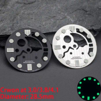 28.5mm Hollow Out Watch Dial C3 Green Luminous Fit Seiko NH36 7S26 7002 Movement SKX007 SKX009 Turtle Tuna Canned Watch Case