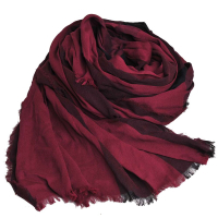 BURBERRY 經典抓皺造型格紋義大利製絲棉混紡長圍巾(紫紅格)