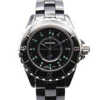 【二手名牌BRAND OFF】CHANEL 香奈兒 黑色 陶瓷 J12 12P祖母綠 10週年紀念 石英 腕錶 H2679