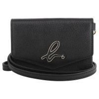 agnes b. 金框邊小b.logo 顆粒紋皮革掛帶卡夾包(黑x內米)