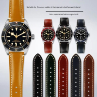 20mm 22mm Retro leather watch belt for Tudor Black Bay GMT 1958 M79030 Folding buckle Black Blue Red Wrist Strap