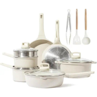 CAROTE Pots and Pans Set, 14pcs Kitchen Cookware Sets, Induction Pots and Pans Nonstick, Cooking Pans Pots Set, Cream Beige,