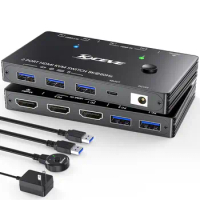 USB 3.0 KVM Switch 8K@60Hz 4K@120Hz with 3 USB3.0 Switcher for 2 Computers Sharing 1 Monitor Keyboard Mouse