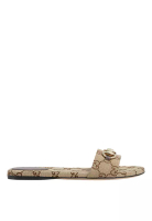 GUCCI GG Supreme Canvas with Horsebit Sandals Flat Beige Ebony Brown