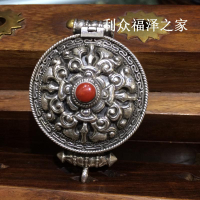 藏傳佛教用品 尼泊爾進口純銀十字金剛嘎烏盒 手工制作 紅色1入