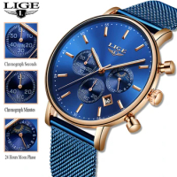 LIGE 2019 Women Fashion Blue Quartz Watch Lady Mesh Watchband High Quality Casual Waterproof Wrist Watch Women Watch Reloj Mujer