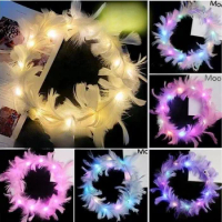 100Pcs Light Up Fash Feathers Wreath Glow Flowers Headbands Scarves Wedding Party Decoration Birthday Christmas Gift