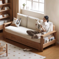 Taoshop 淘家舖 W - 日式全實木沙發床可折疊兩用沙發多功能小戶型橡木儲物伸縮床W2039-12161M01(咖色)