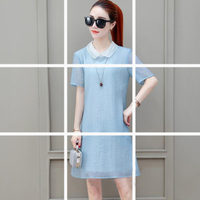 寬鬆白領壓褶紋短洋裝 (黑  姜黃  水藍)11950077