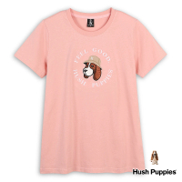 【Hush Puppies】女裝 T恤 素色Q版刺繡漁夫帽狗短袖T恤(粉紅 / 43211207)