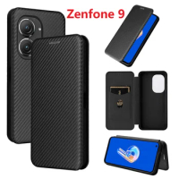 Carbon Fiber For Asus Zenfone 9 9Z Zenfone 10 10Z Case Magnetic Flip Book Stand Card Wallet Leather Cover