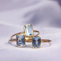 「 水之石 」日韓方形海藍寶 極簡設計 s925純銀戒指夏日冰塊指環