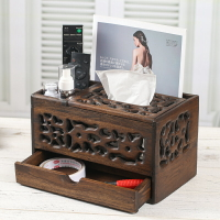 泰國復古實木紙盒客廳桌面遙控器收納盒木質多功能紙巾盒抽紙盒