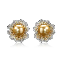 925 silver gold plated ear button High carbon diamond Nanyang gold bead/Gaonas Tiktok hot selling series/luxury inlaid flower ea