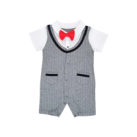 【JoyNa】造型連身短袖包屁衣 童裝 嬰兒連身衣 灰色(開扣設計/方便穿脫)