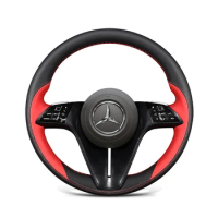 Genuine Leather for Mercedes Benz E Class E200 E260 E300 2021-2023 Hand Sewing Car Steering Wheel Cover Protect Car Accessories
