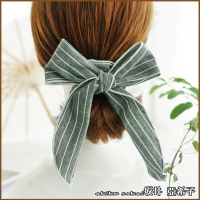 【Akiko Sakai】簡約棉布條紋大蝴蝶結多功能造型髮圈