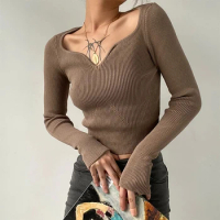 Women Sweetheart Neck Rib Crop Knit Top Fitted Knit Jumper