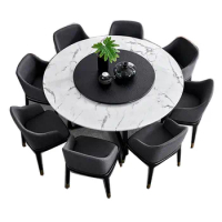 European design Round circular marble top dining table designs with wooden leg Centre Round Rotating Dining Table