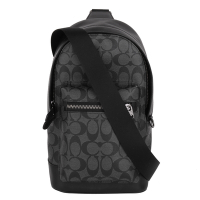 COACH  滿版LOGO男側背/前胸包(黑灰X黑邊)