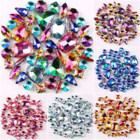 Silver claw settings 50pcs/bag shapes mix rainbow &amp; jelly candy AB glass crystal sew on rhinestone wedding dress shoes bags diy