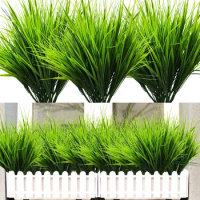 7 Forks Plastic Wheat Grass Artificial Plants Shrub Greening Landscaping Decoration Artificial Grass Green Plants
