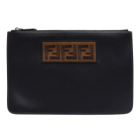 【FENDI 芬迪】經典品牌LOGO刺繡小牛皮拉鍊手拿包(黑7N0078-A4K1-F147K)