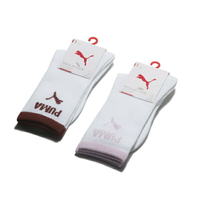 【滿額現折300】PUMA 襪子 FASHION 白色 咖啡/粉紫 LOGO 中筒襪 單雙入 男女 BB14450-