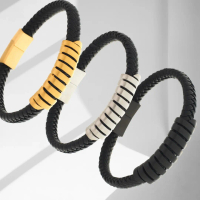 Gelang Kulit Motionarte Studio Belfort Gold / Black / Silver