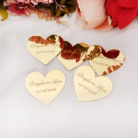 5pcs 6cm Custom Wedding Name Mirror Small Heart Personalized Acrylic Sticker Invitation Cards Party Decor Favor Bridal Gift
