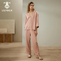 LILYSILK Silk Suede Women Pajama Set 22 Momme Pullover V Neck Half Sleeve Full Length Sleepwear for Sleeping Free Shipping