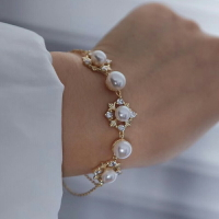 DIY珍珠配件 S925純銀手鏈空托時尚古典風手鐲手飾半成品手工銀托
