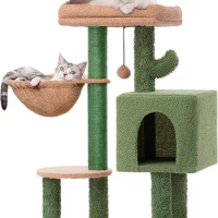 Cat Tree Tower Cactus Cat Scratching Post All Natural Sisal Scratching Post Hanging Bell Ball Cat Climbing Pet Toy