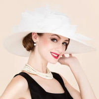 EE 4038 New Organza Top Hat Versatile British Jockey Club Women's Hat Wide brim White
