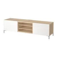 meja TV dengan laci, efek kayu oak diwarnai putih/Selsviken high-gloss/putih, 180x40x48 cm